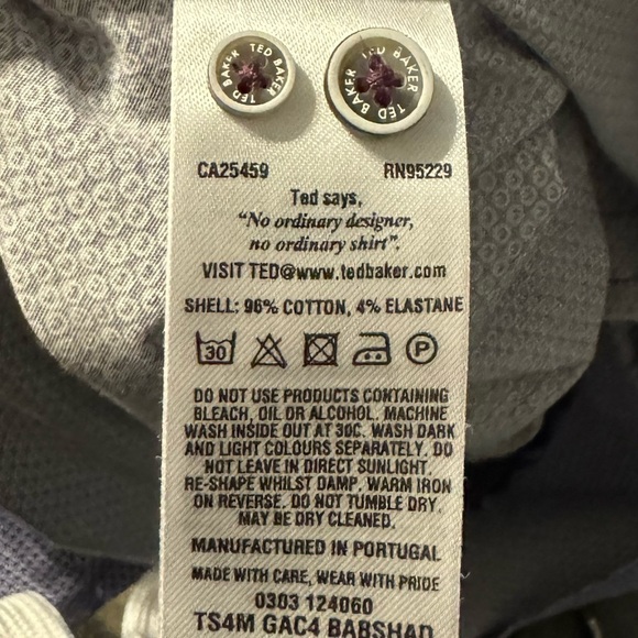 Ted baker- London- size 7-purple color- 96% cotton-button down- short sleeves - Picture 6 of 7